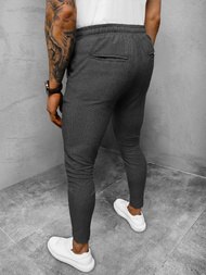 Spodnie męskie chino materiałowe w kratę grafitowe OZONEE DJ/2303/22