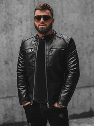 Чоловіча шкіряна куртка Чорна OZONEE JS/11Z8003Z