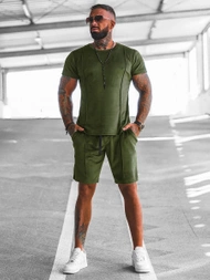 Komplet dresowy męski welurowy khaki OZONEE O/12133Z