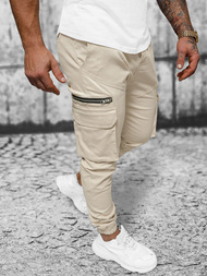 Spodnie męskie joggery beżowe OZONEE O/G3043