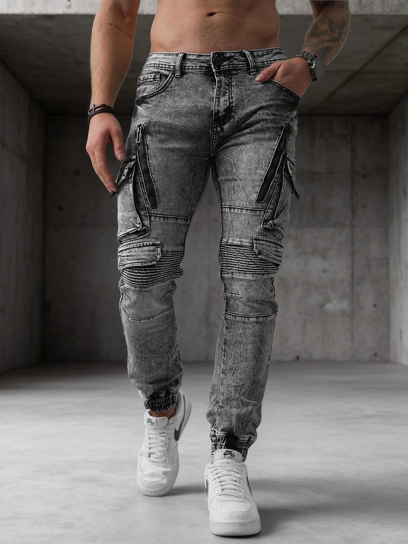 Spodnie jeansowe męskie slim fit grafitowe OZONEE O/E10017