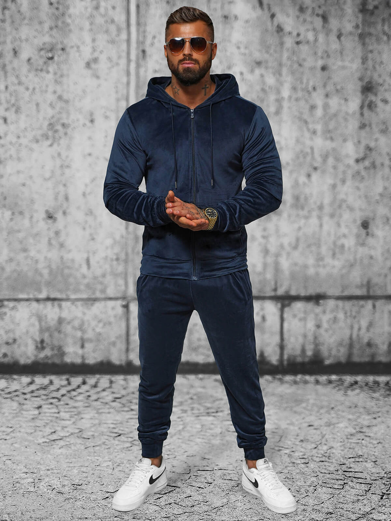 Komplet dresowy męski welurowy granatowy OZONEE JS/8C1169/25