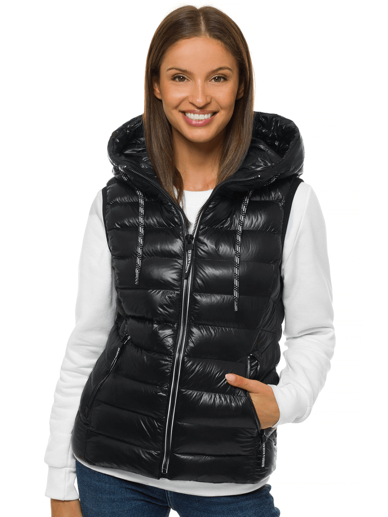 Kamizelka damska pikowana z kapturem czarna OZONEE N/6816/1