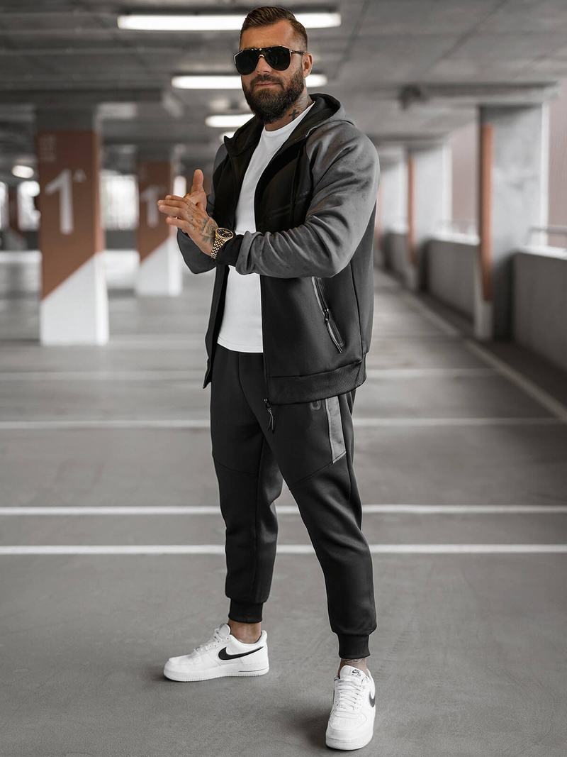 Komplet dresowy męski czarno-grafitowy OZONEE JS/27C6504/5Z