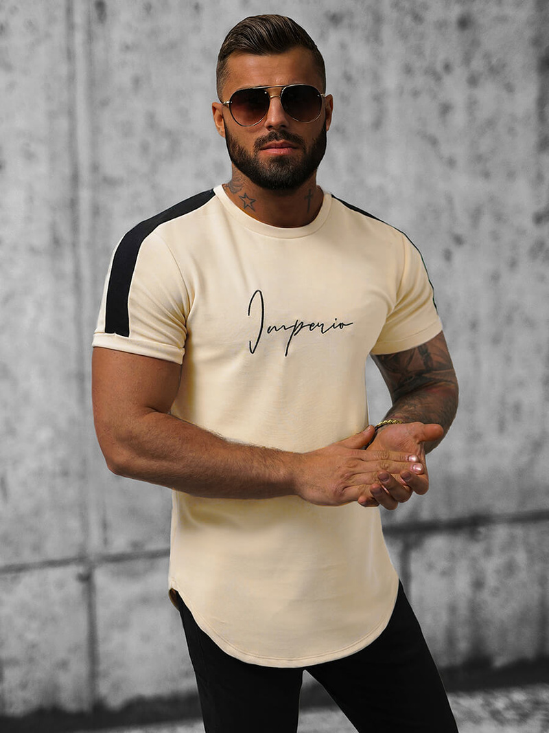 T-Shirt męski beżowy OZONEE O/P1180