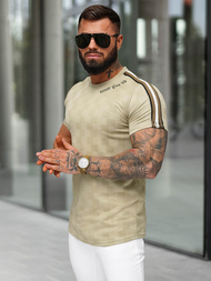 T-shirt męski slim fit beżowy OZONEE O/QS11621