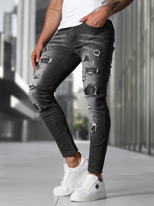 Spodnie jeansowe męskie slim fit czarne OZONEE NB/MP0152NZ