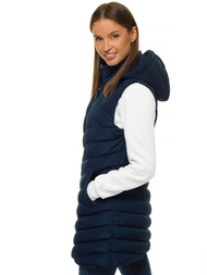 Kamizelka damska długa pikowana z kapturem granatowa OZONEE N/6805/2