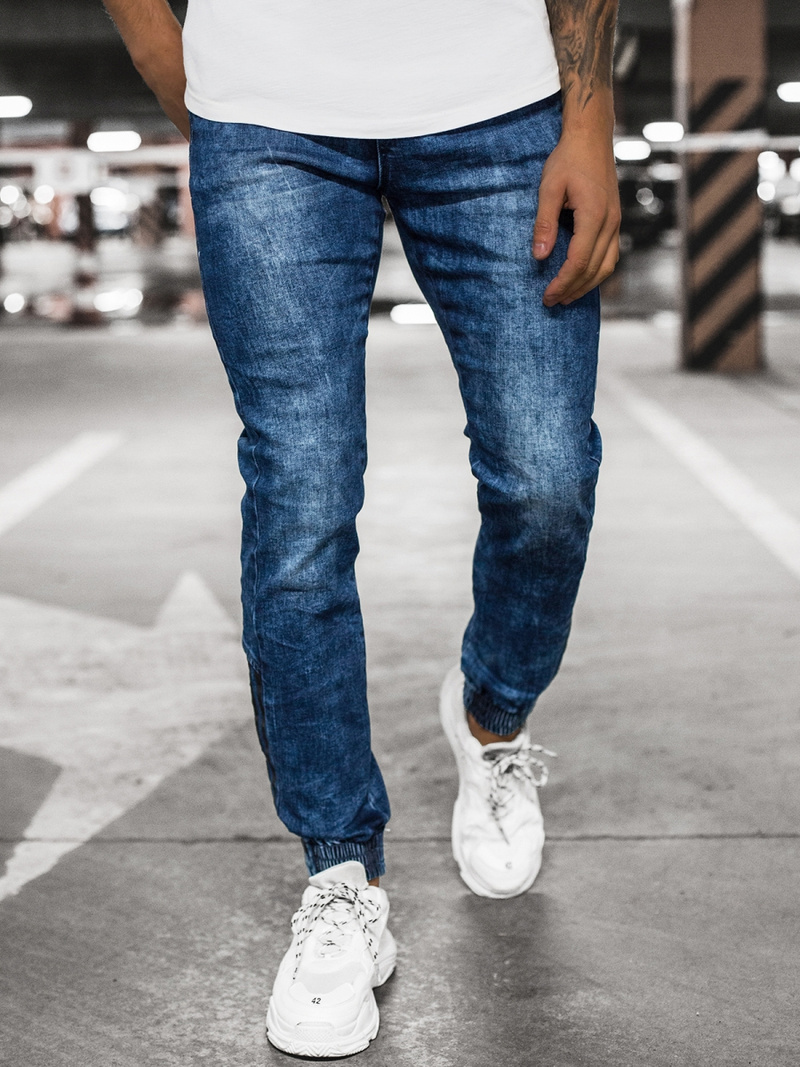 Spodnie jeansowe joggery męskie niebieskie OZONEE DR/TF073
