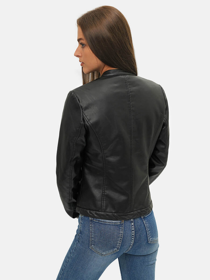 Жіноча шкіряна куртка Чорна OZONEE JS/11Z8008