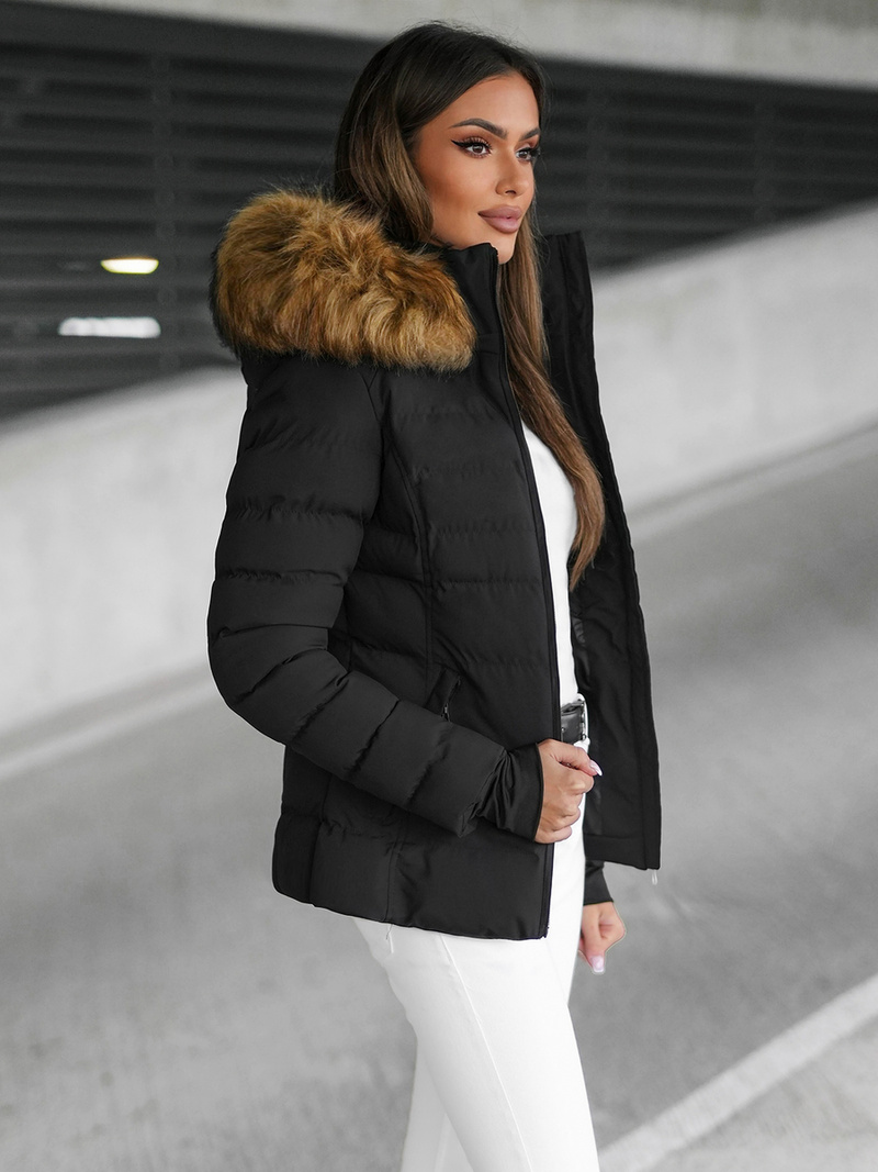 Kurtka zimowa damska z futerkiem czarno-brązowa OZONEE JS/5M768/392Z