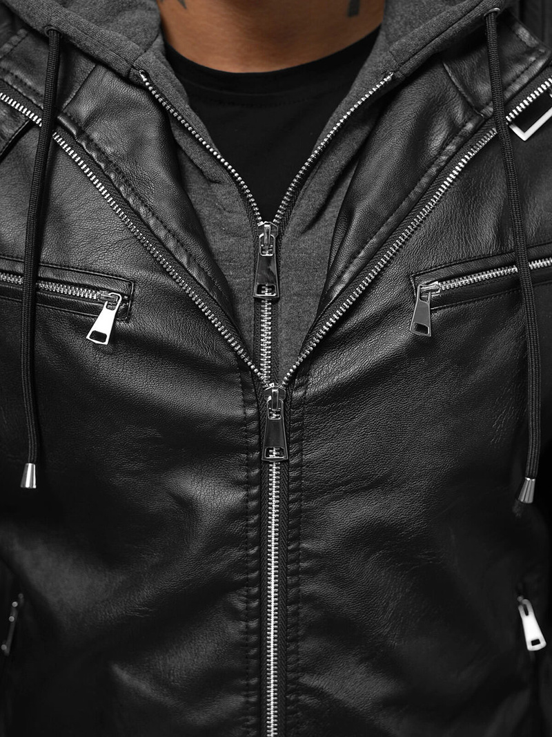 Kurtka skórzana męska czarna OZONEE JS/11Z8063