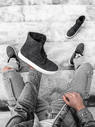 Sneakersy wysokie grafitowe OZONEE KN/022