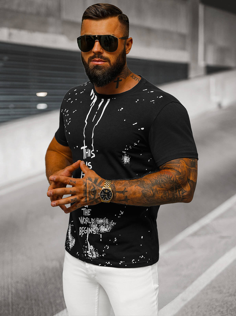 T-shirt męski czarny OZONEE O/8T1259/3