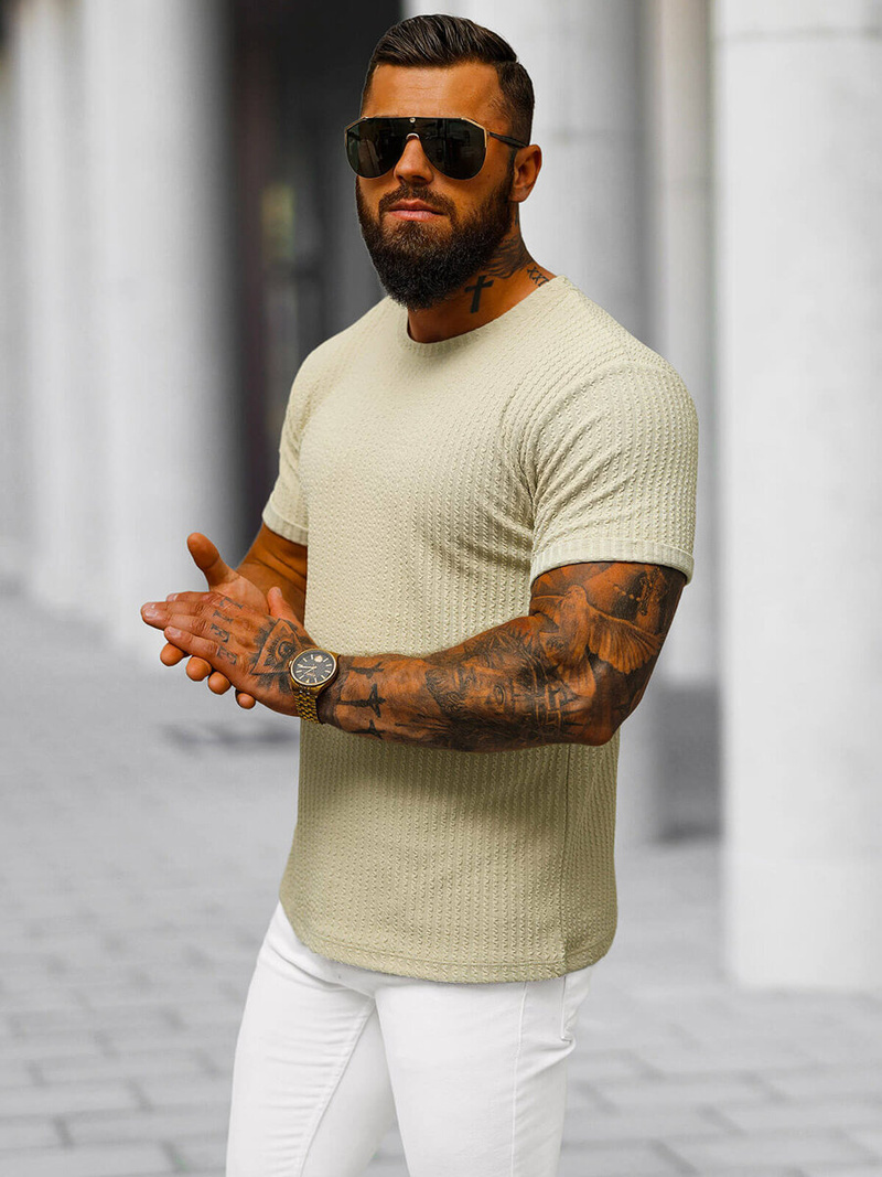 T-shirt męski beżowy OZONEE O/7766T