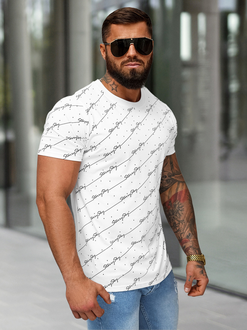 T-shirt męski slim fit biały OZONEE O/QQ1323