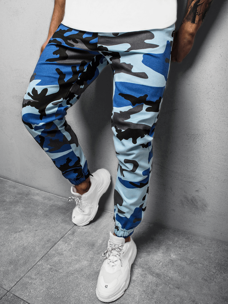 Spodnie męskie chino joggery niebiesko-czarne OZONEE C/109