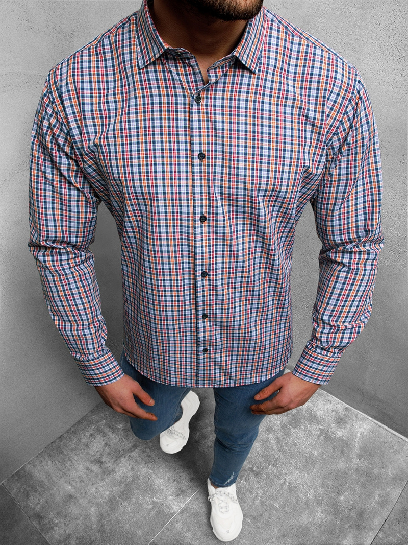 Koszula męska w kratę kolorowa OZONEE O/0322