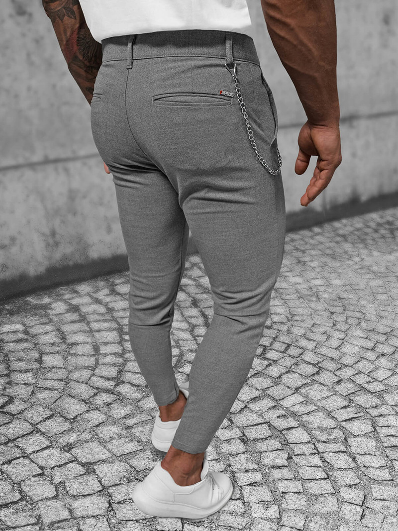 Spodnie męskie chino materiałowe grafitowe OZONEE DJ/550170