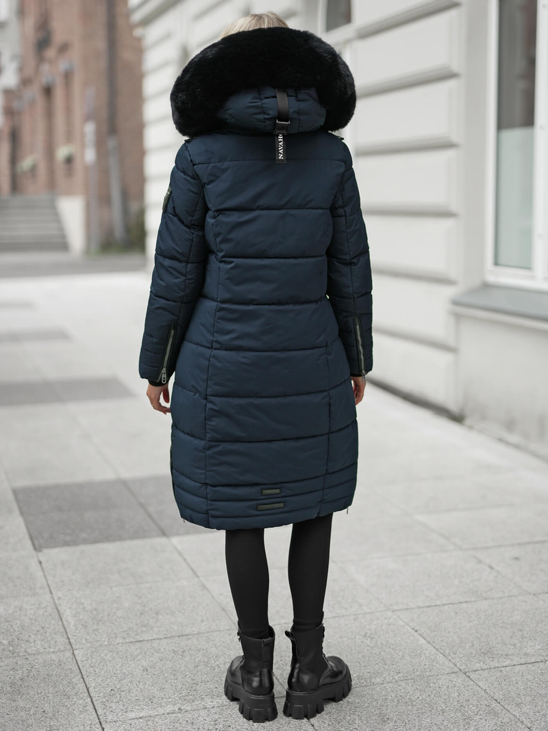 Kurtka zimowa damska długa pikowana granatowa OZONEE O/W377