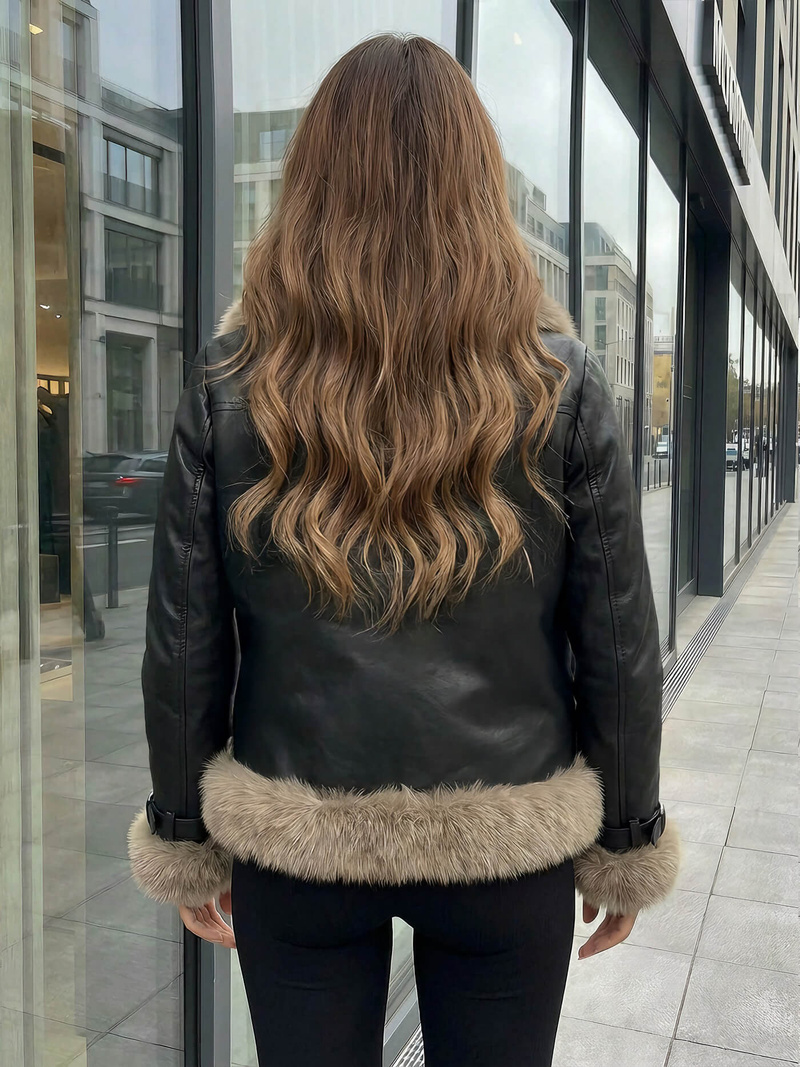 Kurtka skórzana damska z futerkiem czarna OZONEE JS/61M8517/392Z