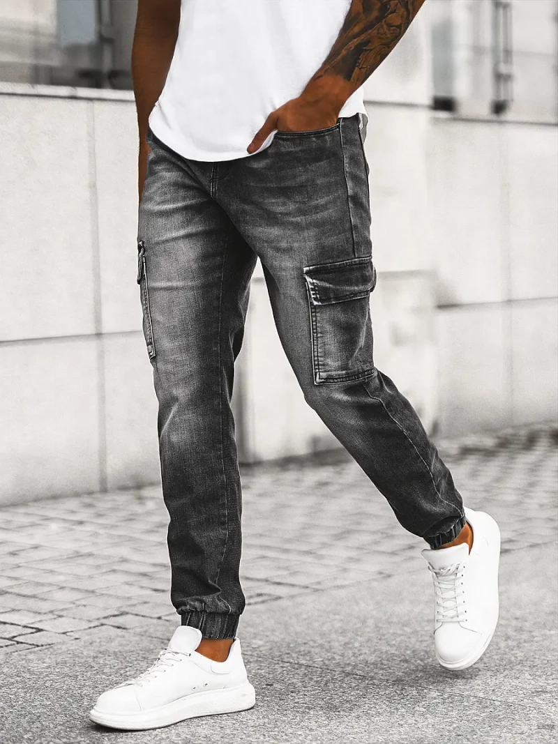 Spodnie jeansowe joggery męskie czarne OZONEE NB/MP0131N