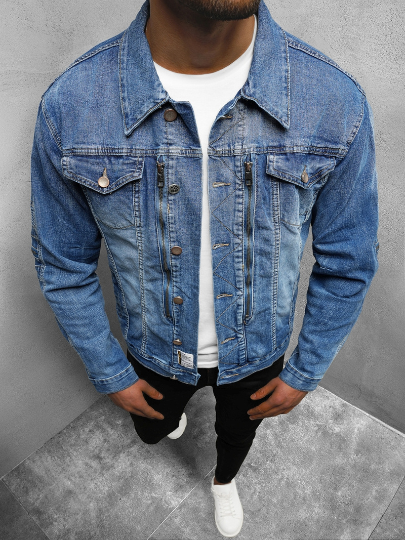 Kurtka męska jeansowa niebieska OZONEE NB/MJ508B