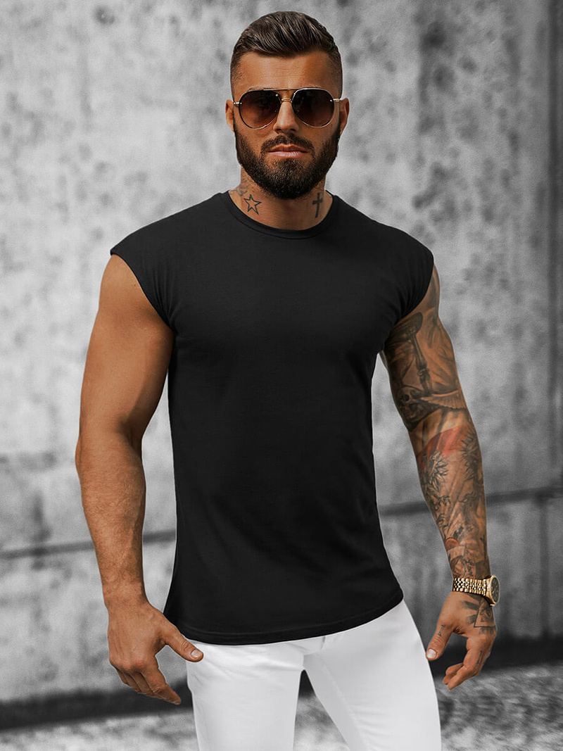 Koszulka bez rękawów męska czarna OZONEE O/1265Z