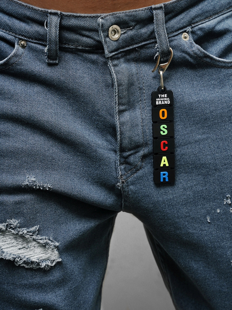 Spodnie jeansowe joggery męskie niebieskie OZONEE DO/6099