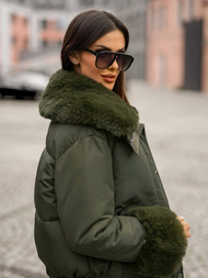 Kurtka zimowa damska z futerkiem khaki OZONEE O/H833