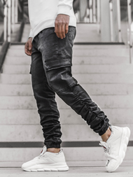 Spodnie jeansowe joggery męskie czarne OZONEE O/B4967