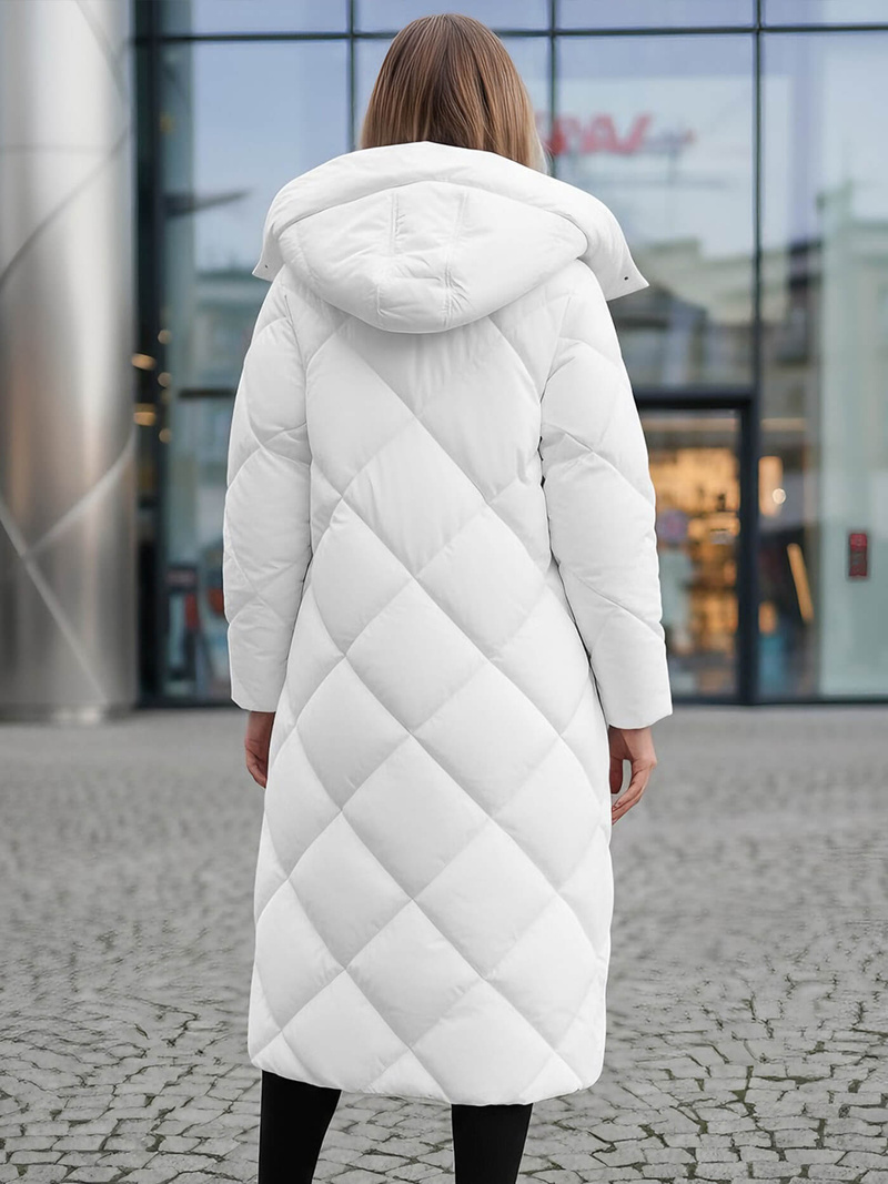 Kurtka zimowa damska długa pikowana biała OZONEE JS/5M3173/281Z