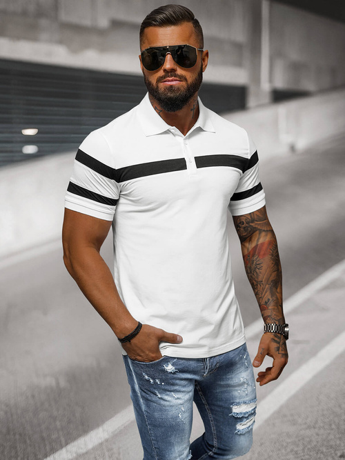 Koszulka męska polo biała OZONEE NB/MT3108