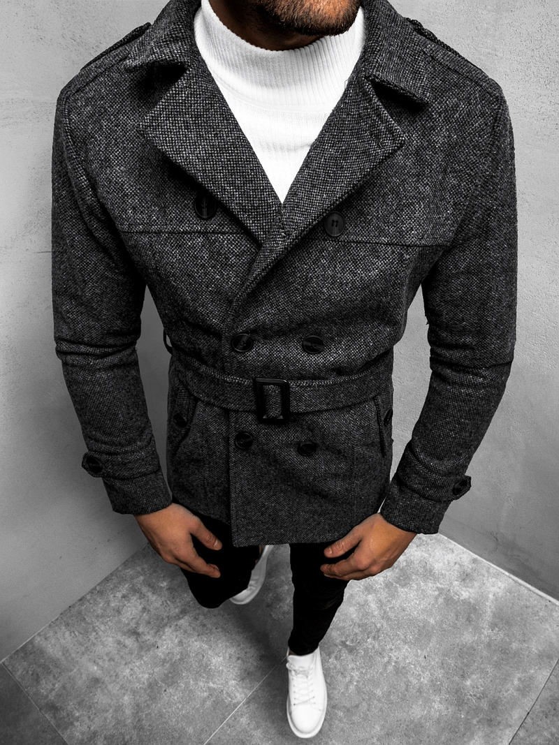 Płaszcz męski z pagonami grafitowy OZONEE O/5627