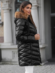 Kurtka zimowa damska z futerkiem czarno-brązowa OZONEE JS/M778/392AZ