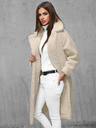 Płaszcz zimowy damski polarowy ecru OZONEE O/Z01