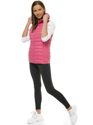 Kamizelka damska pikowana z kapturem jasnoróżowa OZONEE JS/M23039/42