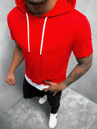 T-Shirt z kapturem męski czerwony OZONEE MR/20220