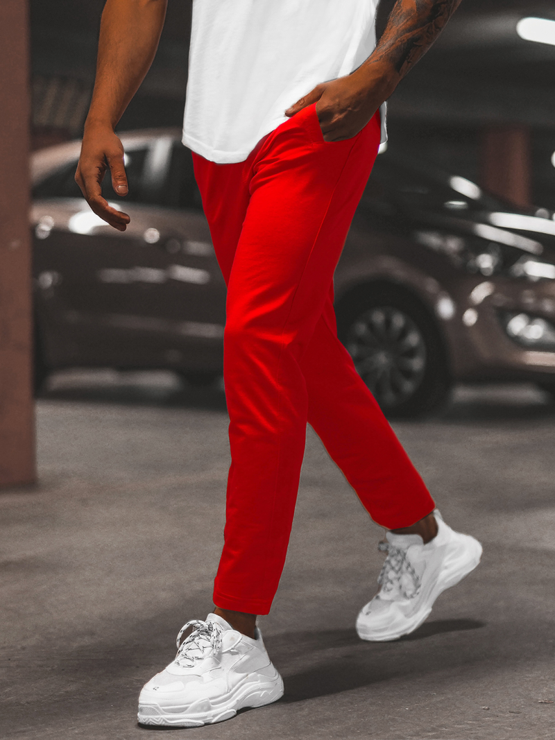 Spodnie dresowe męskie czerwone b/18203022z