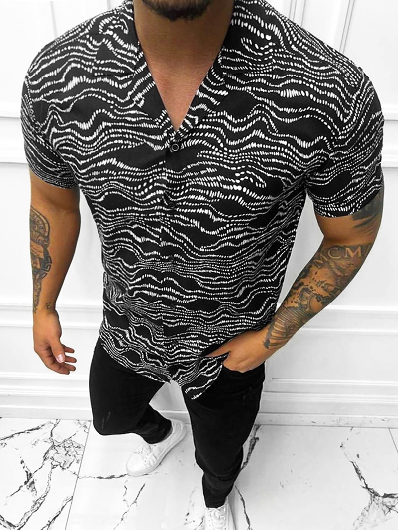 Koszula męska z krótkim rękawem czarno-biała OZONEE E/1400/33