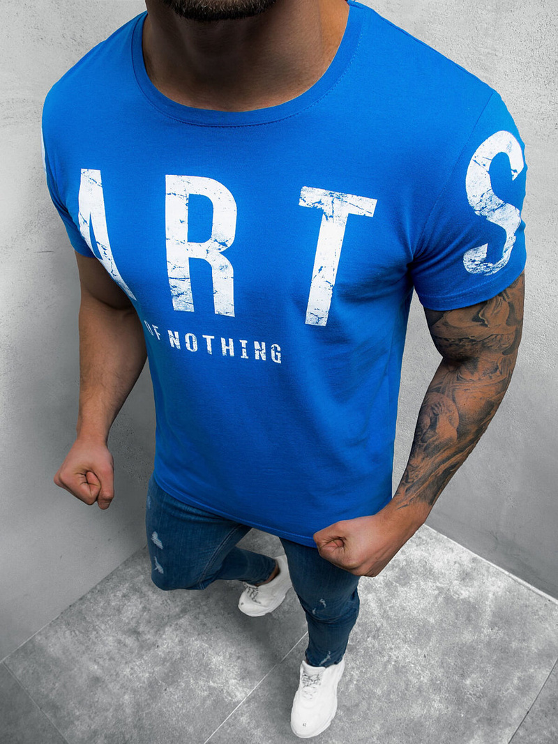 T-Shirt męski z nadrukiem niebieski OZONEE O/1180Z