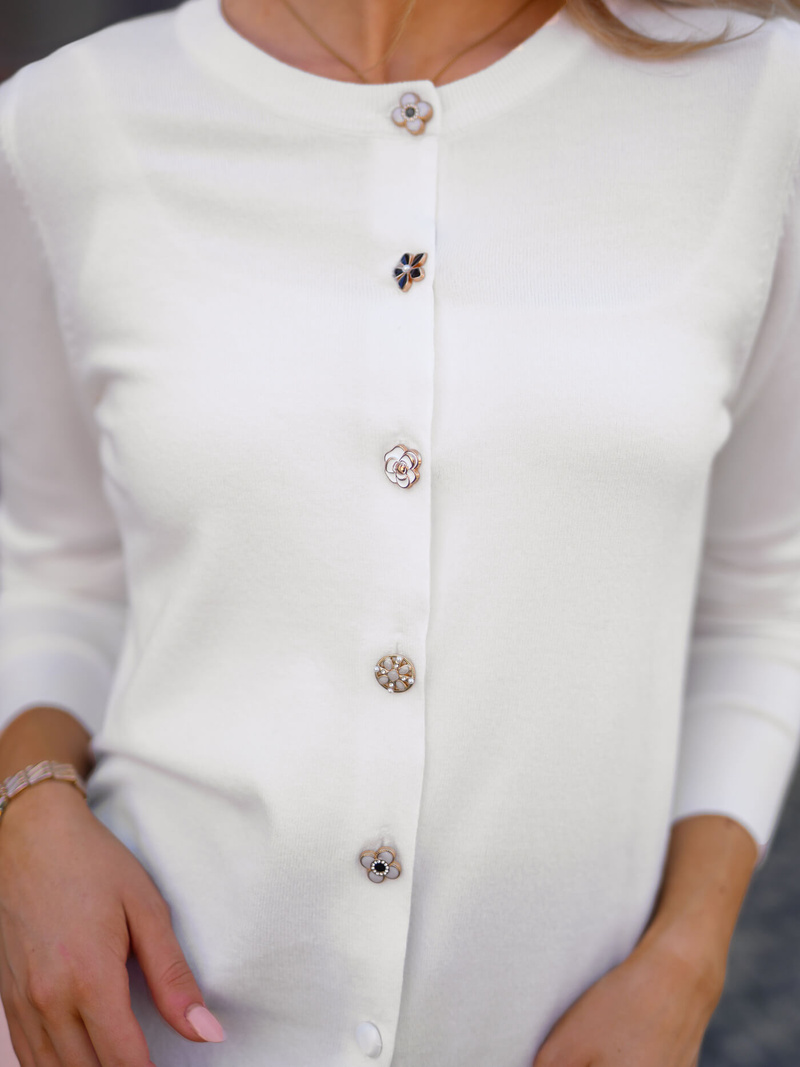 Sweter rozpinany damski biały OZONEE JS/53B5210/1