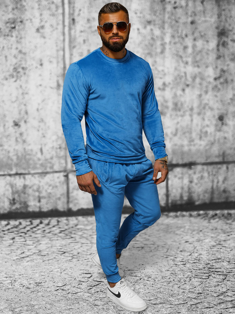 Komplet dresowy męski welurowy niebieski OZONEE JS/8C1167/17