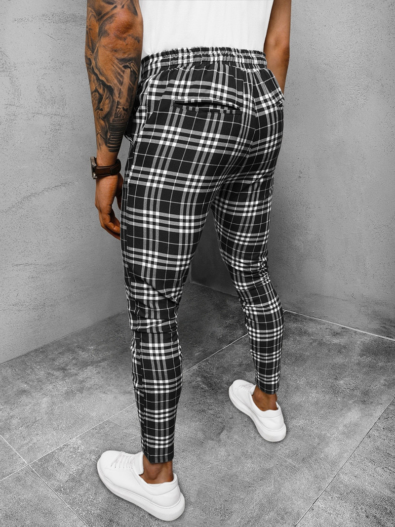 Spodnie męskie chino materiałowe w kratę czarno-białe OZONEE DJ/2297/22