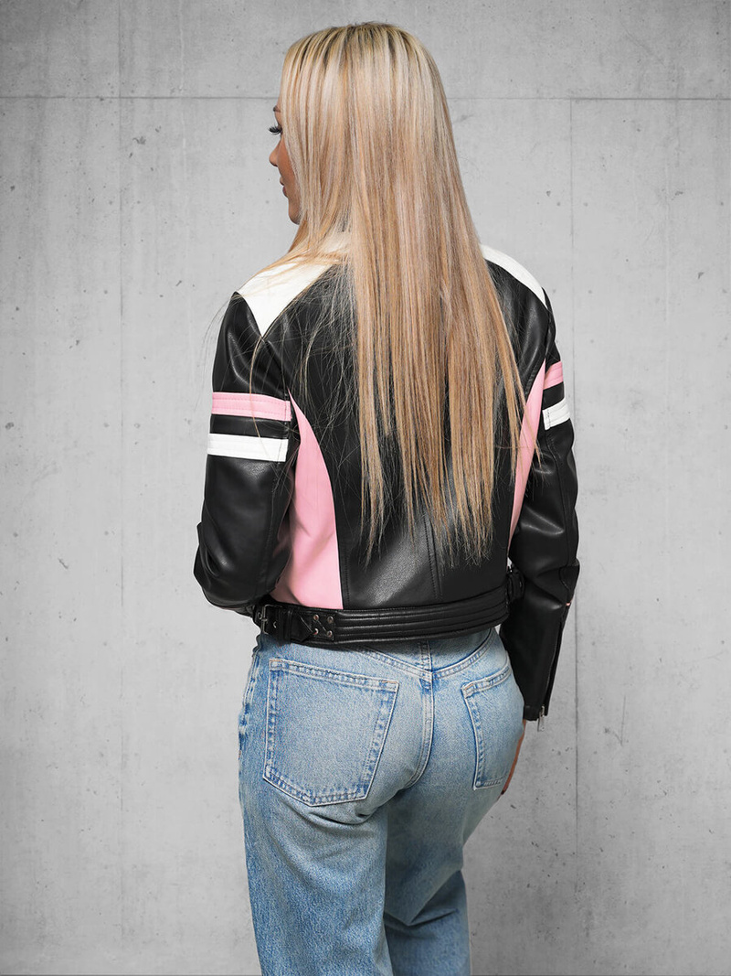 Жіноча шкіряна куртка чорна OZONEE JS/11Z8126