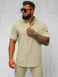 Koszula męska z krótkim rękawem beżowa OZONEE O/Y972T