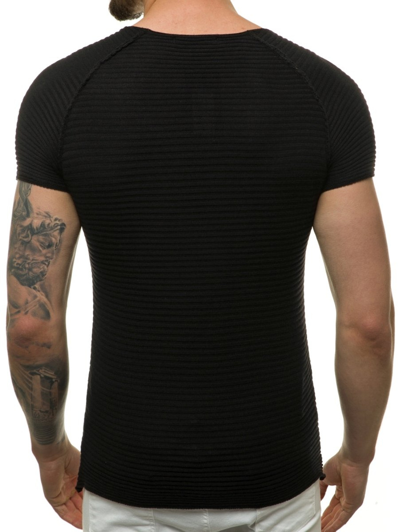 Bluzka męska z dzianiny, krótki rękaw czarna OZONEE L/2297