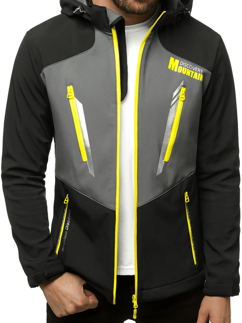 Kurtka softshell męska z kapturem czarno-szara OZONEE JS/HH022/1BZ