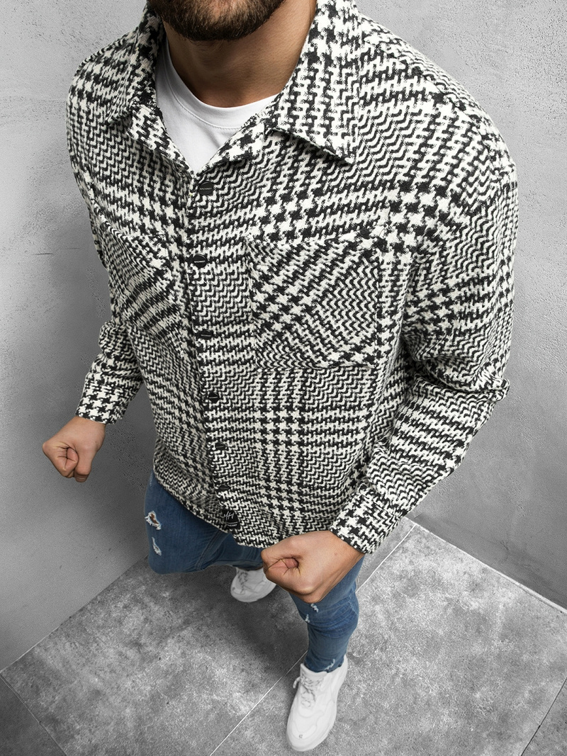 Koszula męska oversize w kratę czarno-biała OZONEE MACH/G821Z