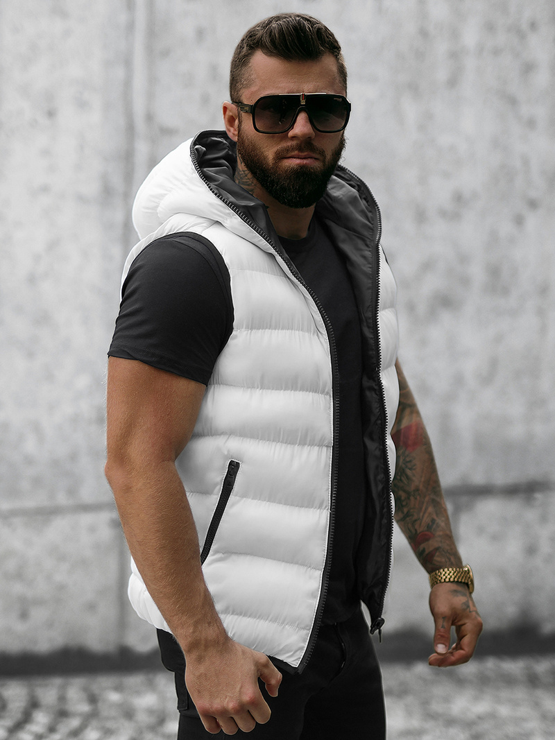 Kamizelka męska dwustronna z kapturem biała OZONEE N/7125